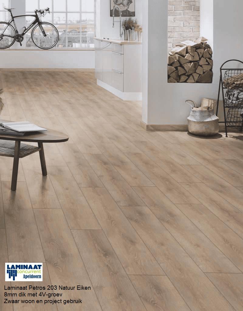 Laminaat Petros Oak Naturel 8mm dik 4V €12,95m2 inc.btw, 75 m² of meer, Beige, Laminaat vloer beige kleur landelijk, Nieuw