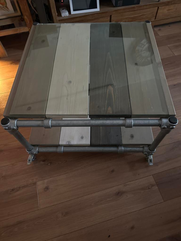 Salontafel steigerhout & steigerbuis, Ophalen, Gebruikt, Vierkant, 50 tot 100 cm