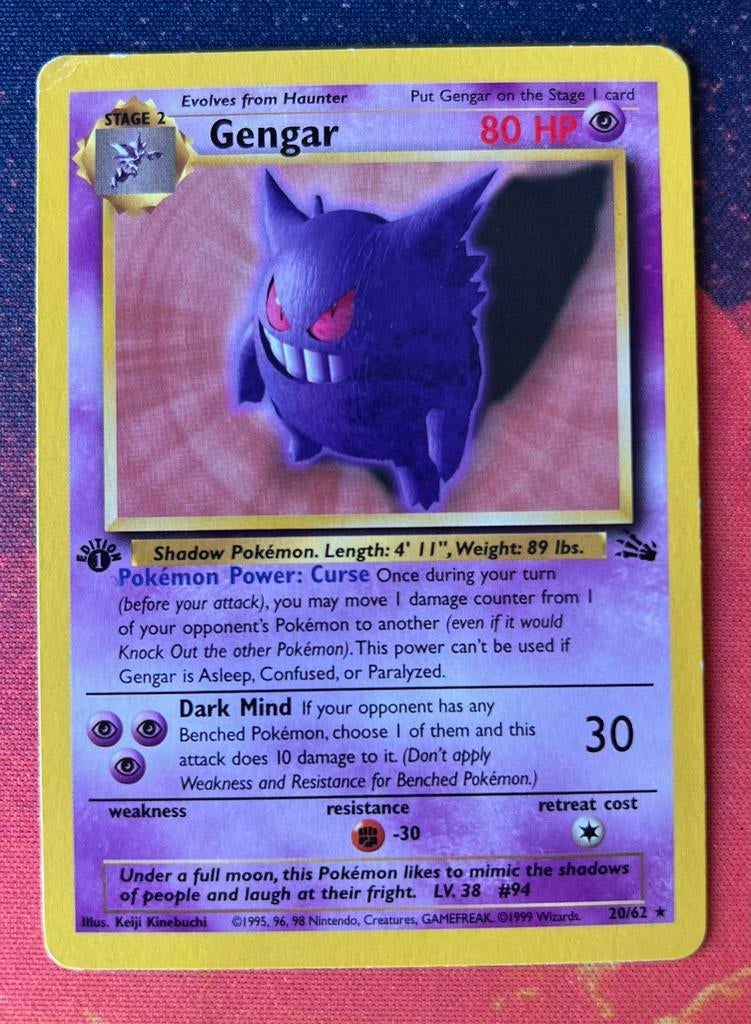 Gengar fossil 20/62 1st edition, Ophalen of Verzenden, Zo goed als nieuw