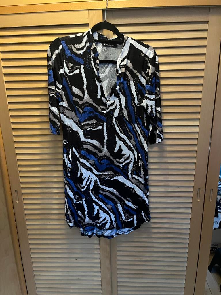 Tricot tuniek jurkje - driekwart mouw, Blauw, Ophalen of Verzenden, Maat 36 (S), Gedragen