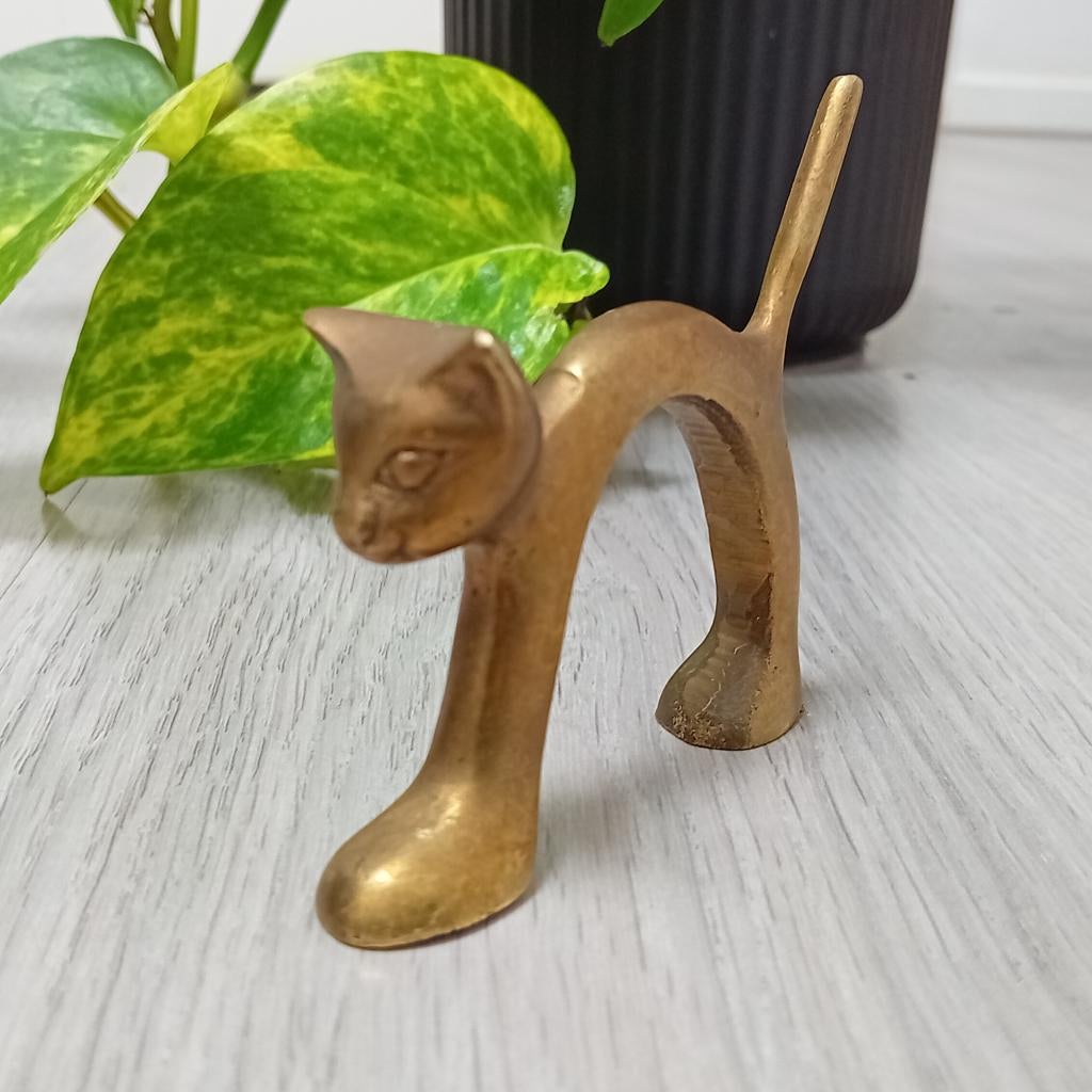 vintage messing uitrekkend katten beeldje, Antiek en Kunst, Ophalen of Verzenden
