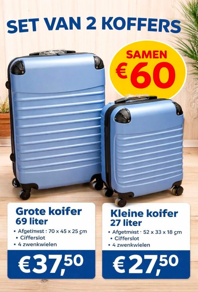 Nieuwe set van 2 lichtgewicht koffers, Nieuw, Ophalen of Verzenden, Vooreenprikkie.son@gmail.com, 70 cm of meer