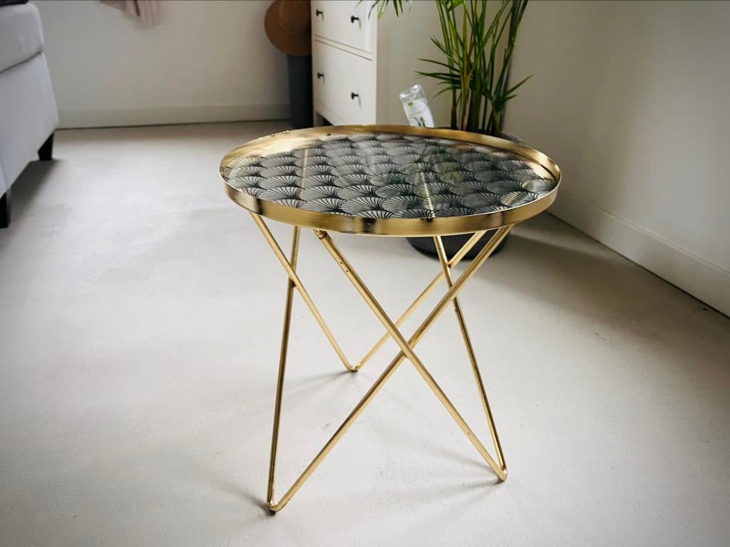 Gouden Bijzettafel van Maison du Monde, Minder dan 55 cm, Metaal of Aluminium, Rond, Zo goed als nieuw