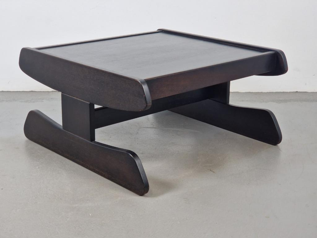 Vintage Wengé Salontafel Brutalist Postmodern ‘70 Hout, 100 tot 150 cm, N, Vierkant, N