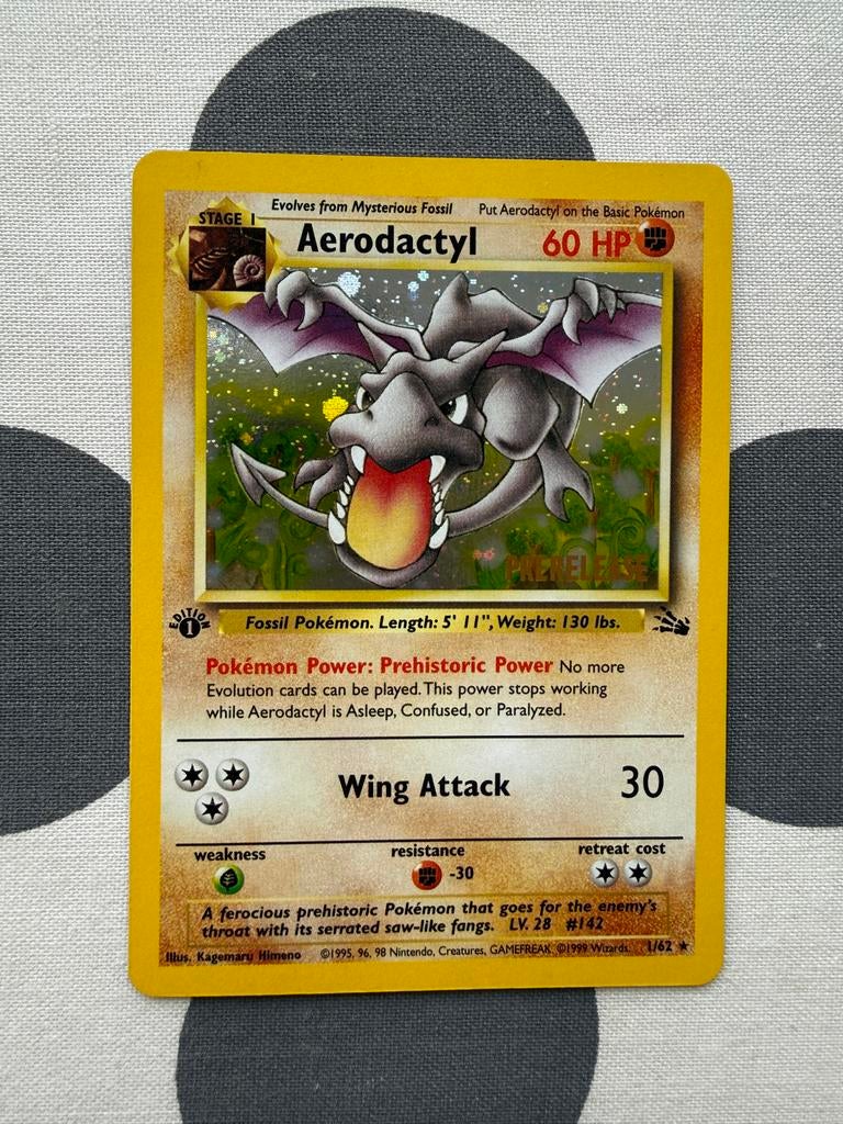 Aerodactyl Pokémonkaart - Fossil Serie (1/62), Ophalen, Zo goed als nieuw, Losse kaart, Foil