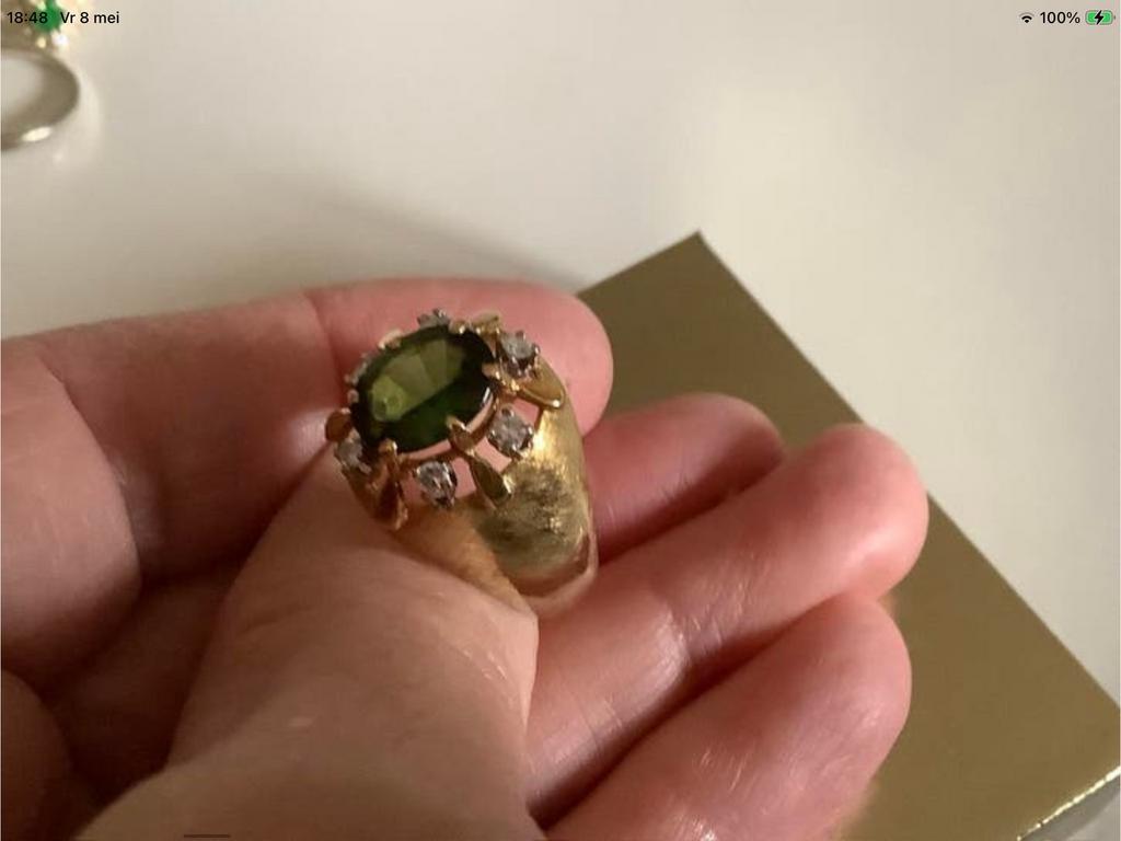 Vintage gouden ring Peridoot briljant geslepen zirkoon 14 k, 18 tot 19, Verzenden, Zo goed als nieuw, Met edelsteen