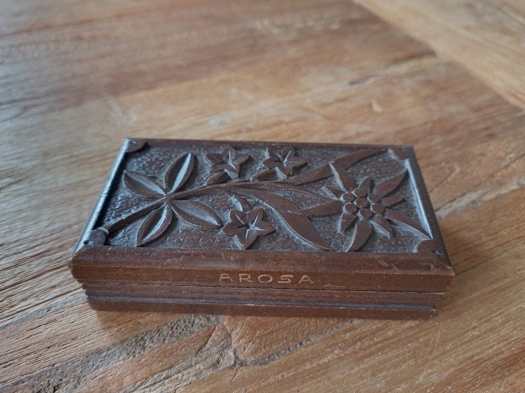 klein houten postzegel doosje/kistje uit Zwitserland, Ophalen of Verzenden, Gestempeld