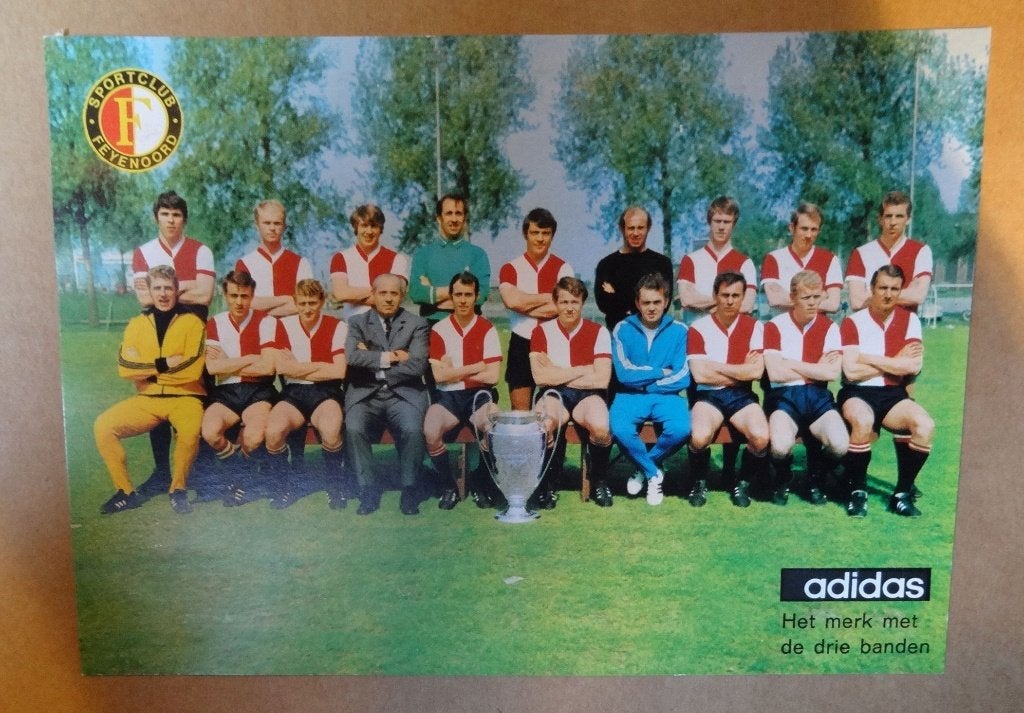 Zeer oude ADIDAS Team Ansichtkaart FEYENOORD 1970, Ophalen of Verzenden, Gebruikt, Feyenoord, Poster, Plaatje of Sticker
