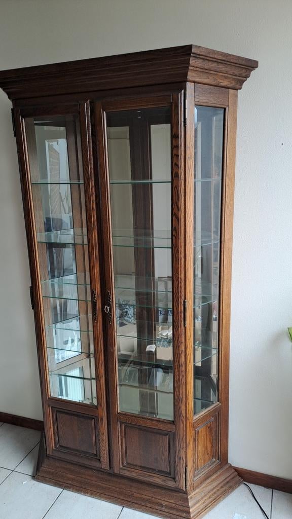 Vitrine kast met verlichting, Huis en Inrichting, Kasten | Vitrinekasten, Ophalen, Gebruikt, Eikenhout, 50 tot 100 cm