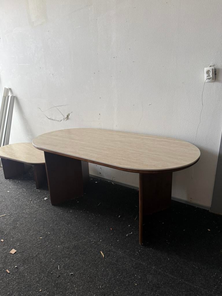 Set Japandi eettafel 180 x 80 + salontafel walnoot look, Huis en Inrichting, Tafels | Eettafels, Ophalen, 50 tot 100 cm, Zo goed als nieuw