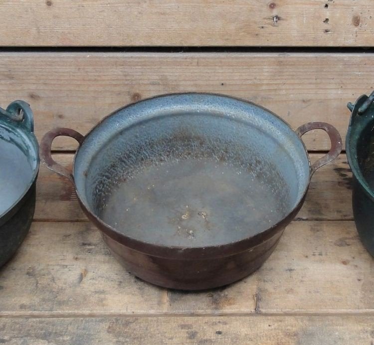 Pan, emaille, bruin, antiek, Ophalen of Verzenden