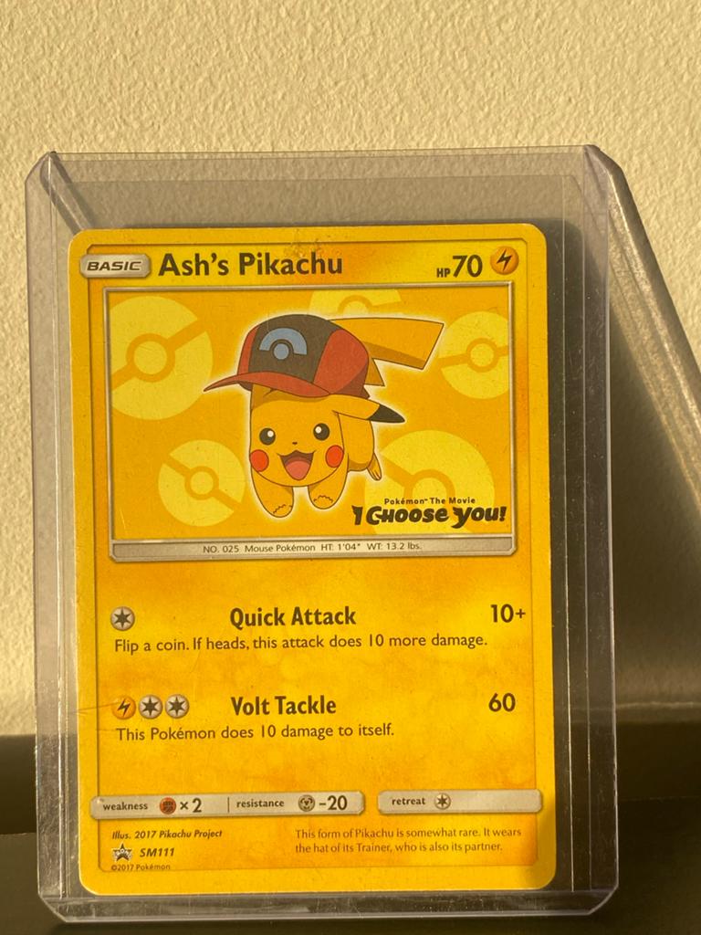 Ash's Pikachu Pokémon Kaart SM111 - I Choose You!, Ophalen, Gebruikt, Losse kaart