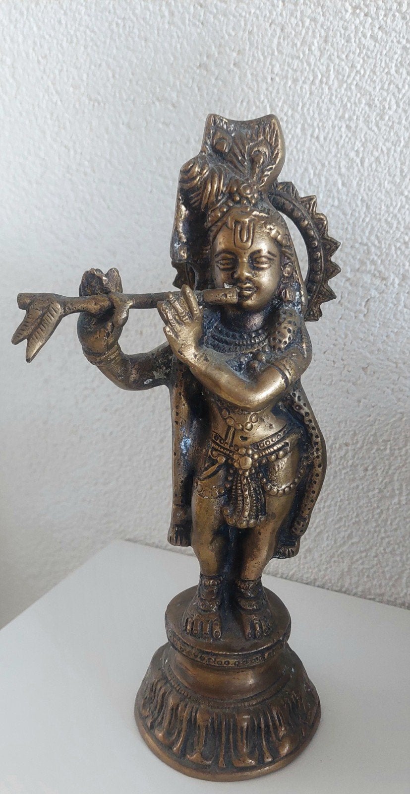 Vintage Krishna beeldje - messing/brons, Antiek en Kunst, Minder dan 20 cm, Ophalen of Verzenden, Gepatineerd, Beeld