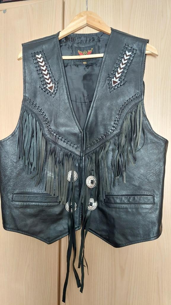 Leren vest met franjes en studs, maat XXL, Ophalen
