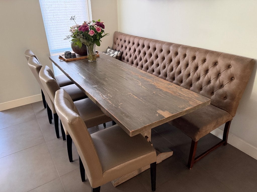 Elegante eettafel met bank en stoelen, Ophalen, Zo goed als nieuw, Rustiek, Klassiek, Landelijk, 4 tot 6 stoelen