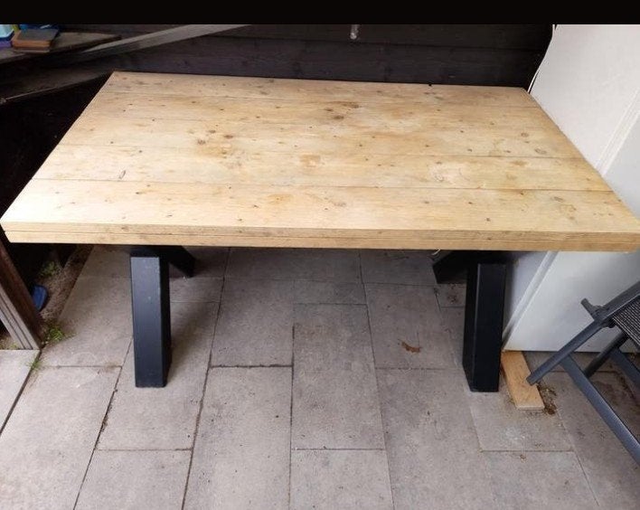 eettafel 140x80cm, Ophalen, Gebruikt, Rechthoekig, Metaal