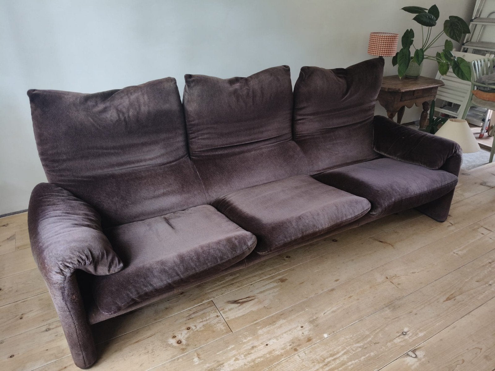 Vintage Cassina Maralunga 3-zits bank, Ophalen, Gebruikt, Stof, Italiaans Design jaren 70