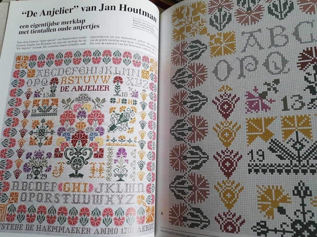 Anjelier merklap - Jan Houtman, Ophalen of Verzenden, Handborduren, Patroon