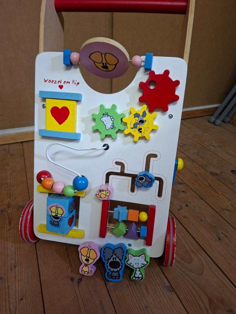 Woezel en Pip Houten Loopwagen met Activiteiten, Kinderen en Baby's, Ophalen