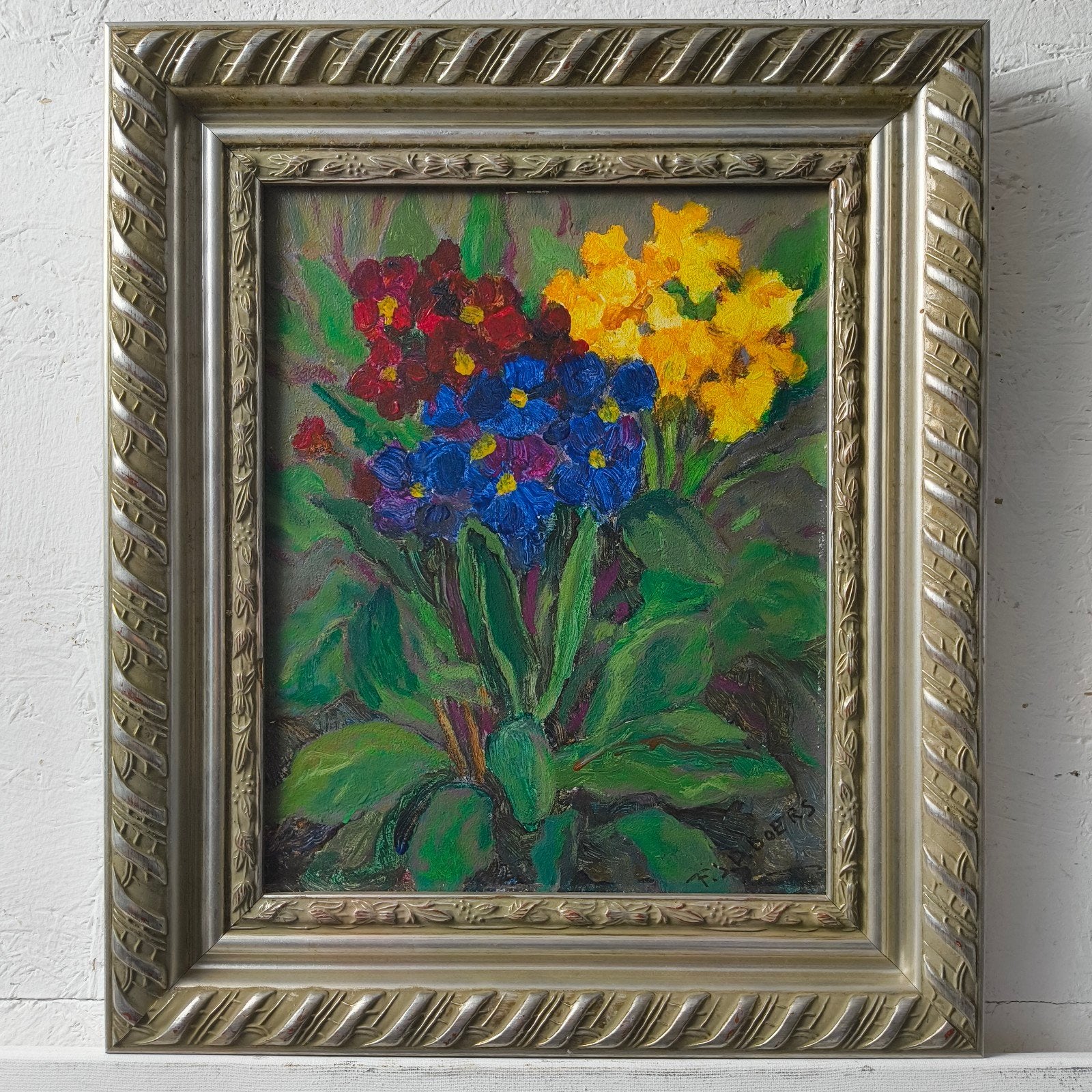 Frans Boers stilleven olieverf op paneel, Antiek en Kunst, Bloemen, Paneel, Impressionistisch, Ophalen of Verzenden