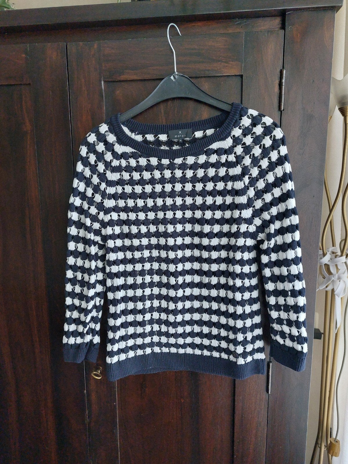 Blauw witte trui/monari, Nieuw, Ophalen of Verzenden, Maat 36 (S), Blauw