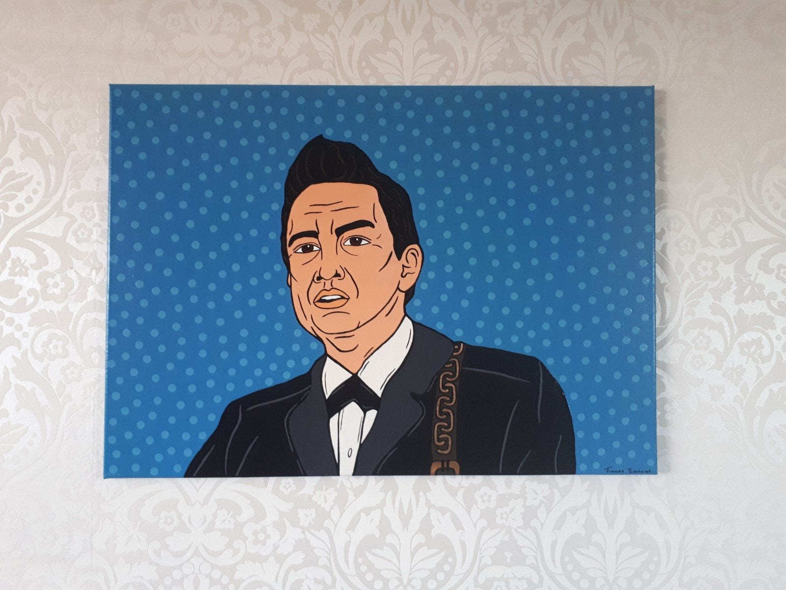 handgeschilderd Johnnie Cash pop art schilderij 50x70, Ophalen of Verzenden, Handgeschilderd, Acrylverf, Muziek