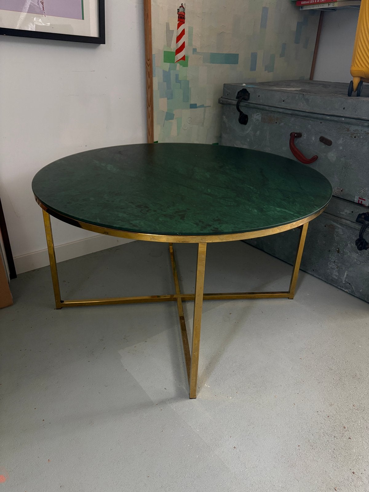 Donkergroene marmerlook salontafel, Ophalen, Zo goed als nieuw, Rond, 50 tot 100 cm