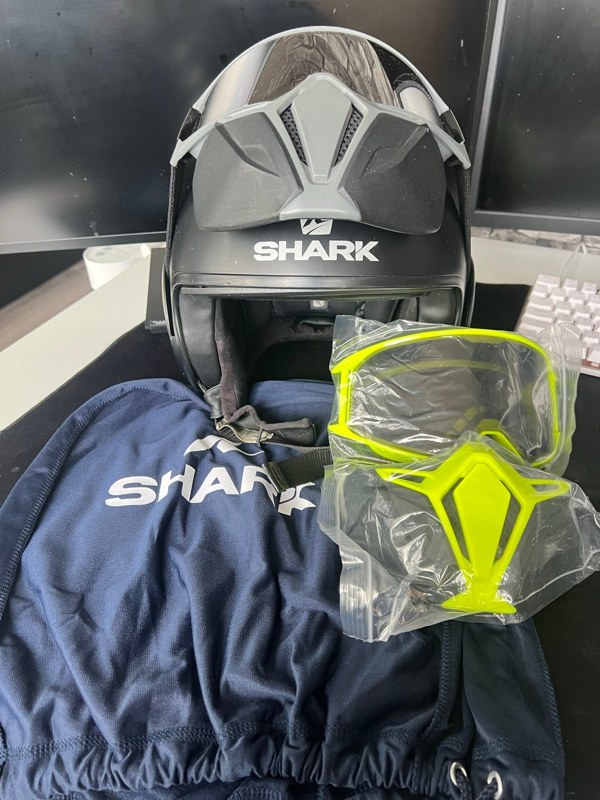 Shark Drak helm met bril en mondstuk, M, Heren, Jethelm, Shark