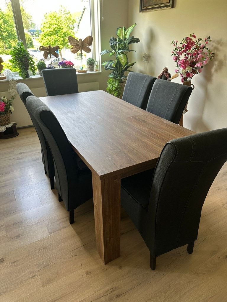 Eettafel + stoelen + bijpassende kast, Ophalen, 50 tot 100 cm, Zo goed als nieuw, 150 tot 200 cm