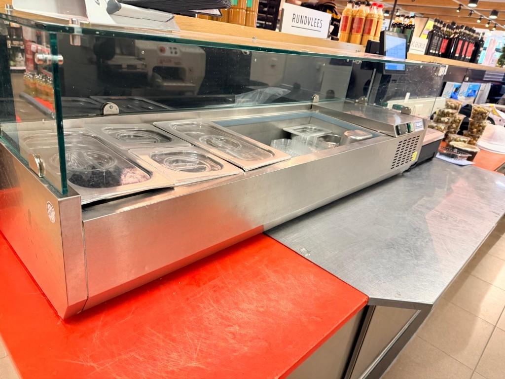 Professionele RVS gekoelde toonbankvitrine met GN-Bakken., Ophalen, Gebruikt, 150 tot 200 cm, Minder dan 100 cm