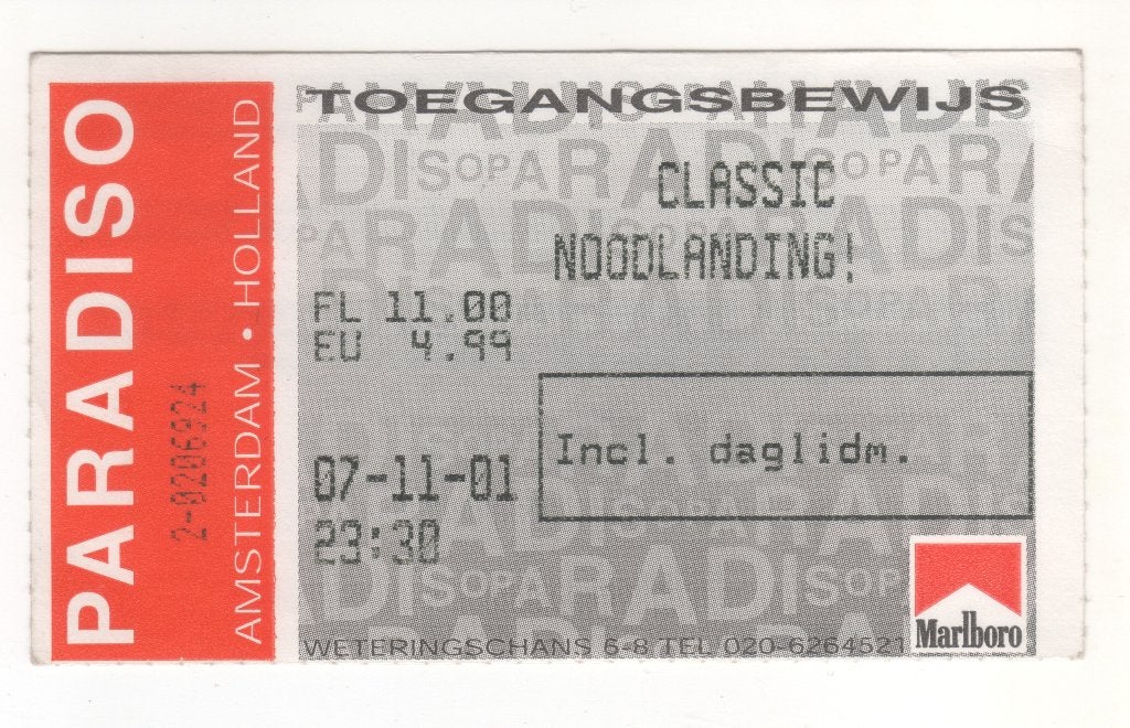 toegangskaartje Paradiso 7 november 2001 (TK 35), Ophalen of Verzenden