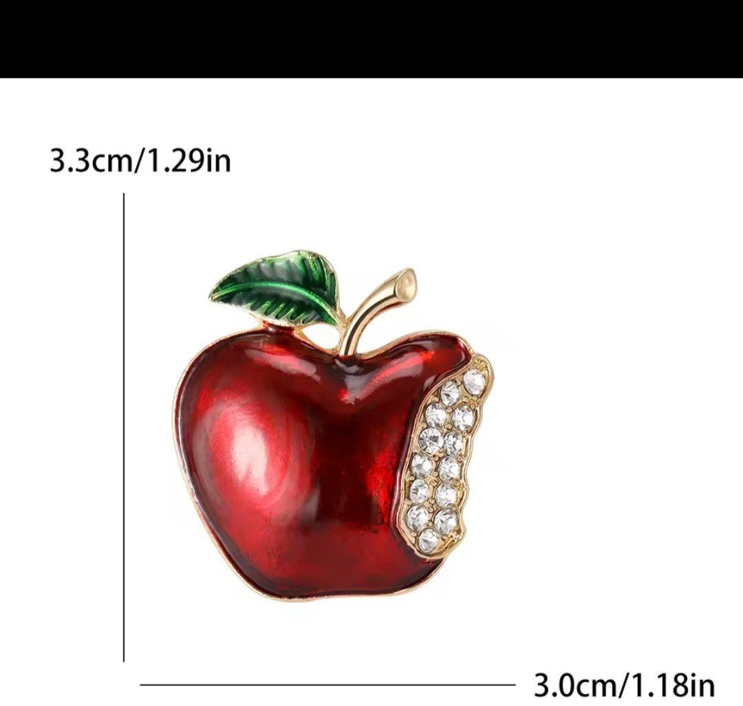 Nieuwe Broche Rode Appel met Strass - Trendy Accessoire, Overige materialen, Minder dan 4 cm, Nieuw, Ophalen of Verzenden