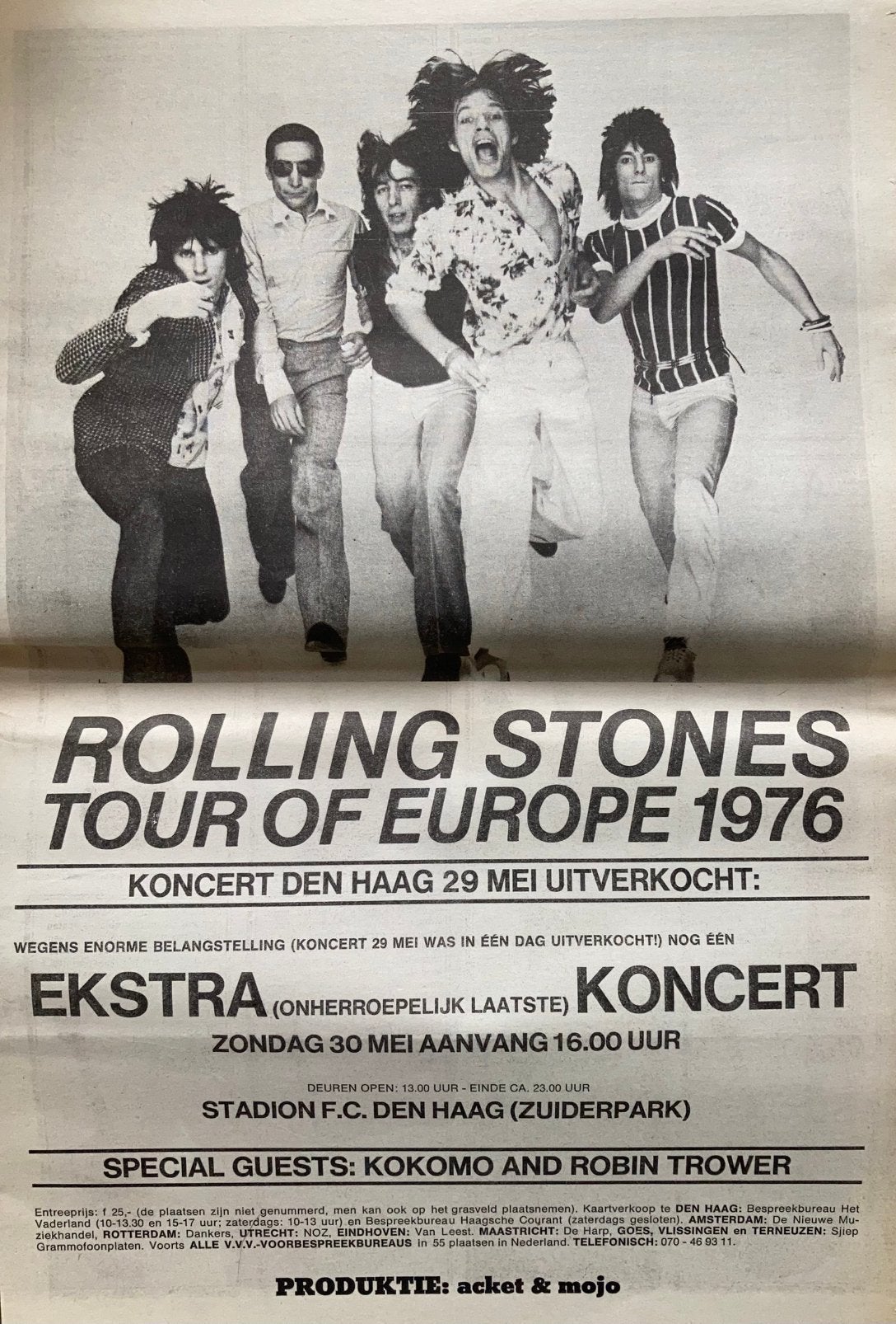 Paginagrote A3 advertentie ROLLING STONES tour Den Haag, Ophalen of Verzenden