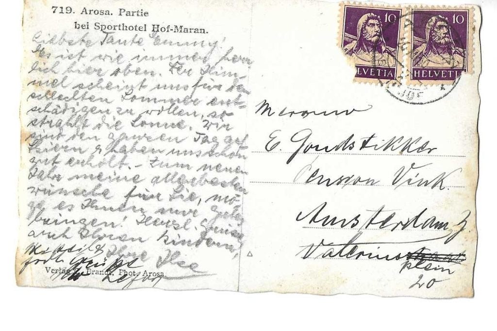 goudstikker ansicht  nichtje aan moeder in pension vink 1920, Verzenden, Briefkaart