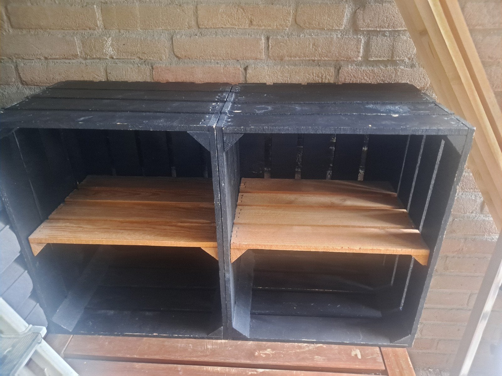 Zwarte houten kratten met planken - Set van 2, Ophalen, Gebruikt