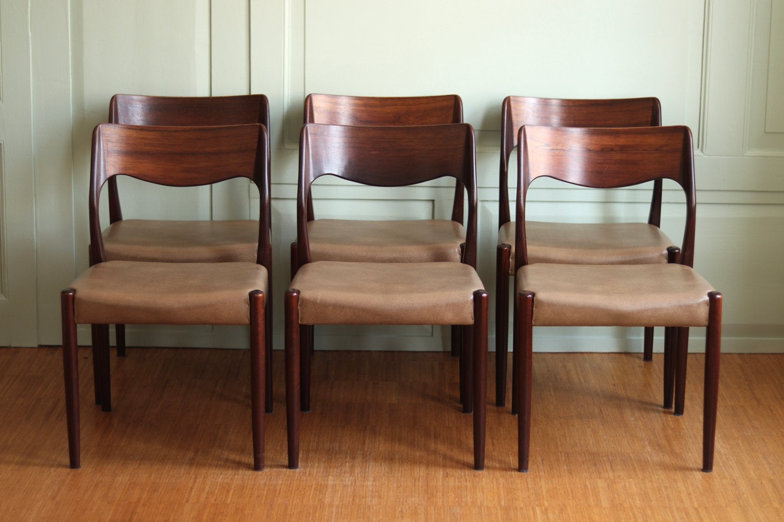 Fristho set 6 palisander stoelen jaren 60 Mid Century design, Ophalen of Verzenden, Gebruikt, Bruin, Vijf, Zes of meer stoelen