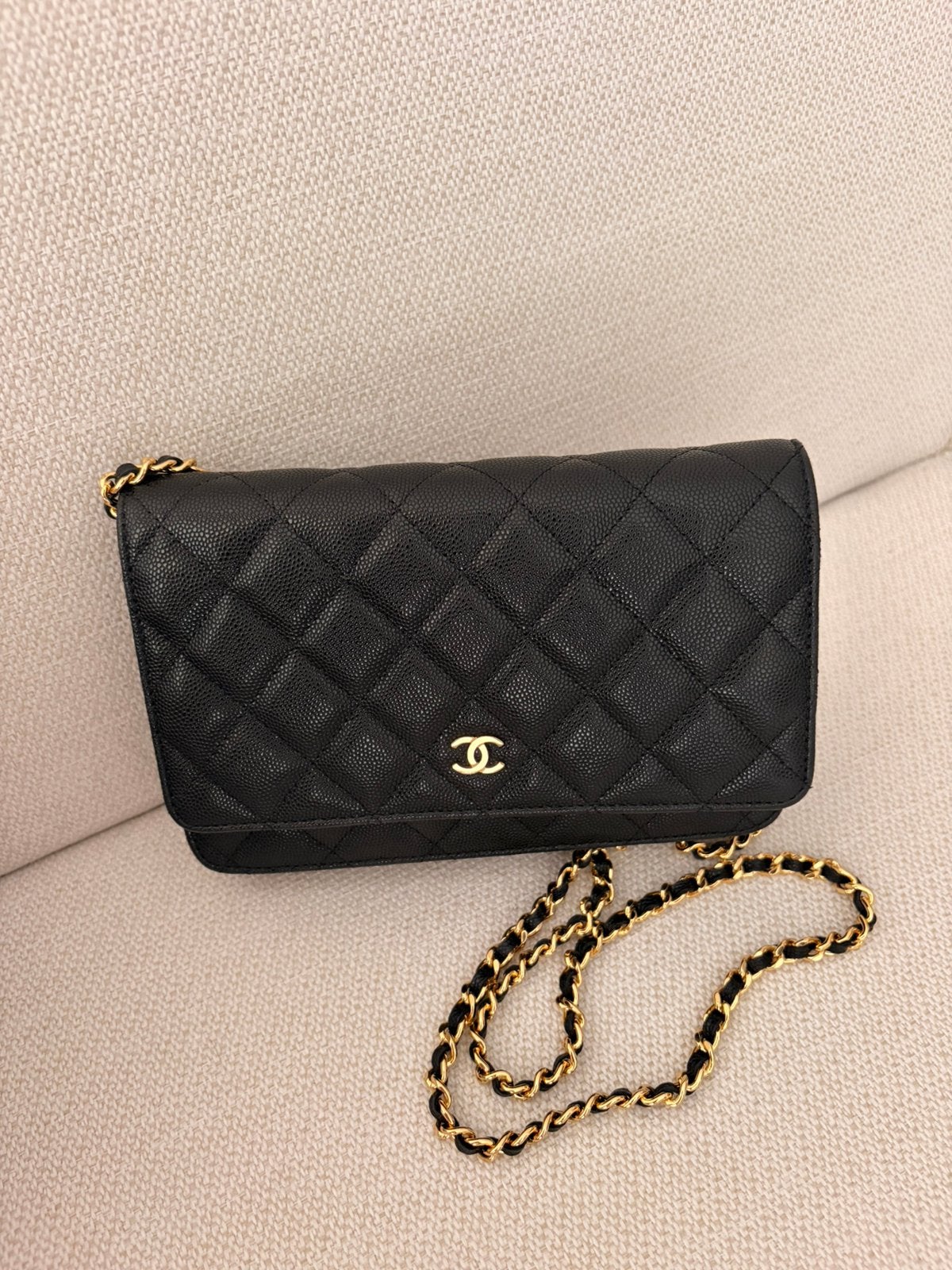 Chanel wallet on chain, Verzenden, Zo goed als nieuw, Zwart