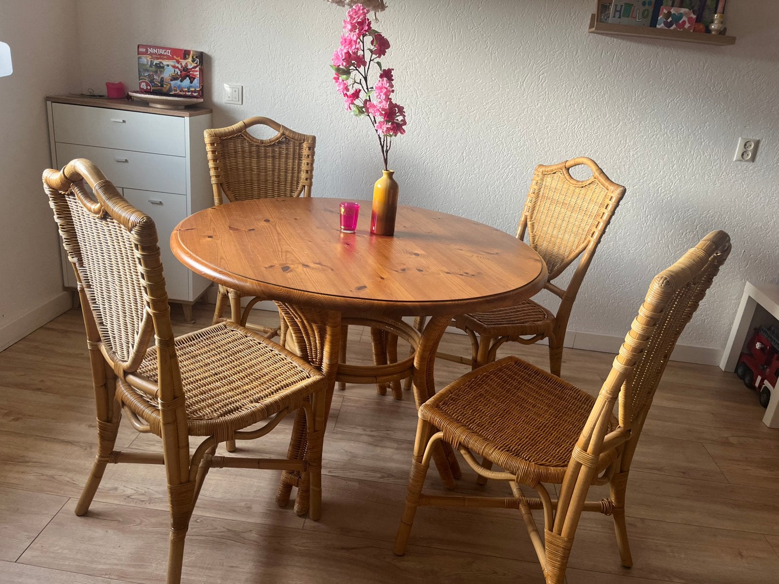 Eetkamer set, Ophalen, Gebruikt, Rotan, vintage, 4 tot 6 stoelen
