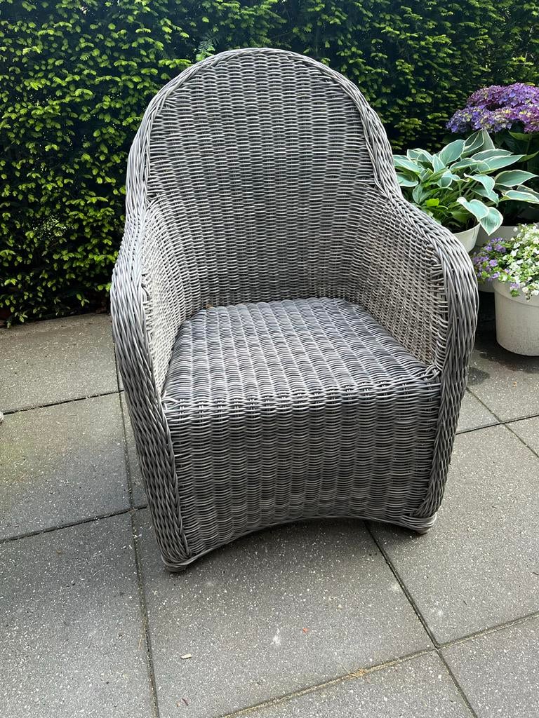 6x Grijs Wicker Tuinstoel - Comfortabel en Duurzaam, Ophalen, Gebruikt, Wicker