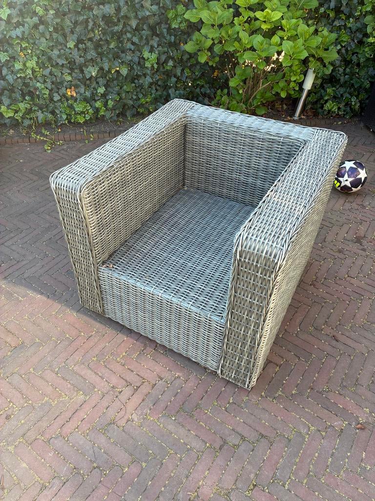 Wicker tuinstoel - Grijs, Ophalen of Verzenden, Gebruikt