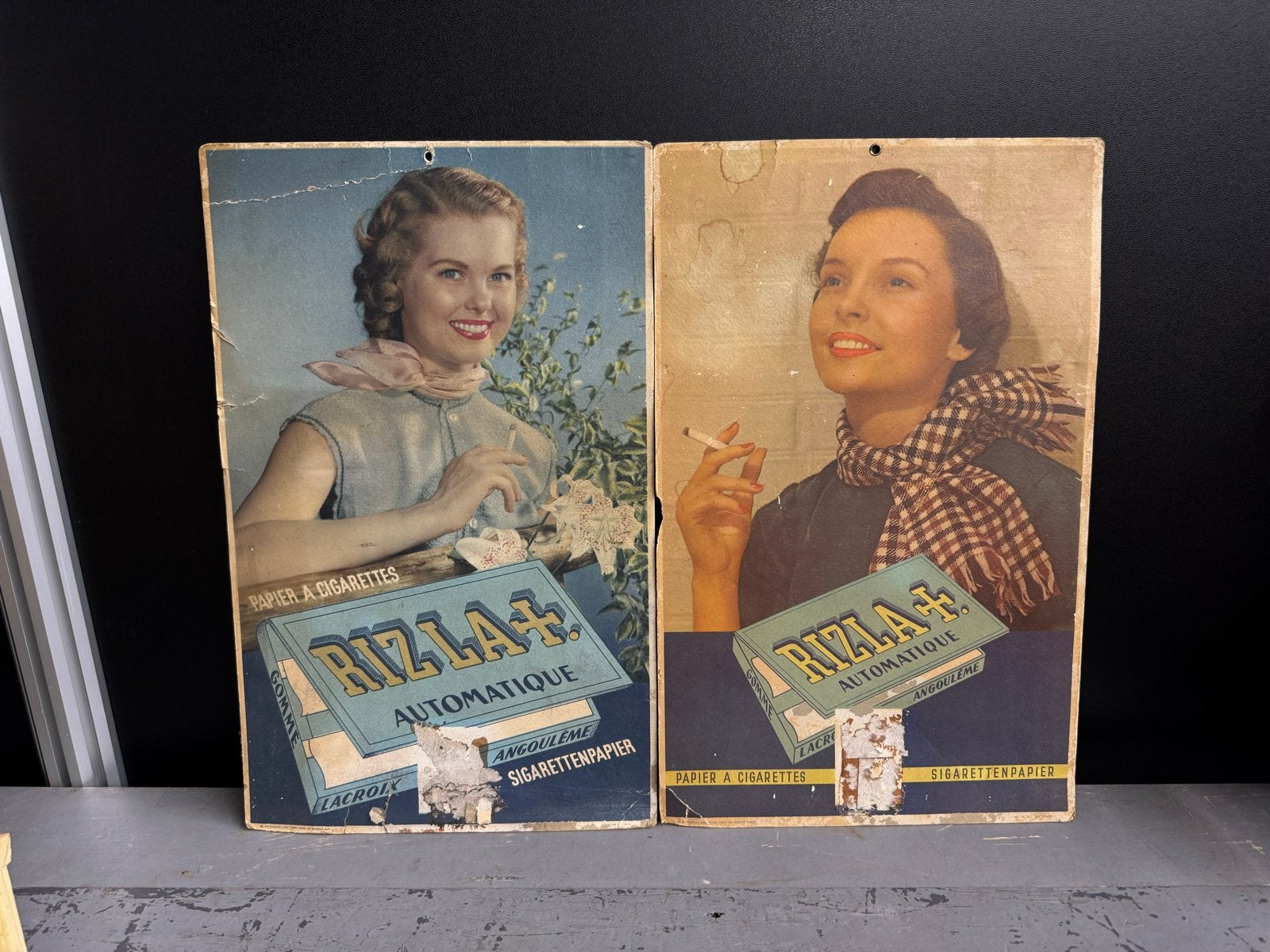 Vintage Rizla+ Reclameborden - Set van 2, Ophalen of Verzenden, Gebruikt, Reclamebord