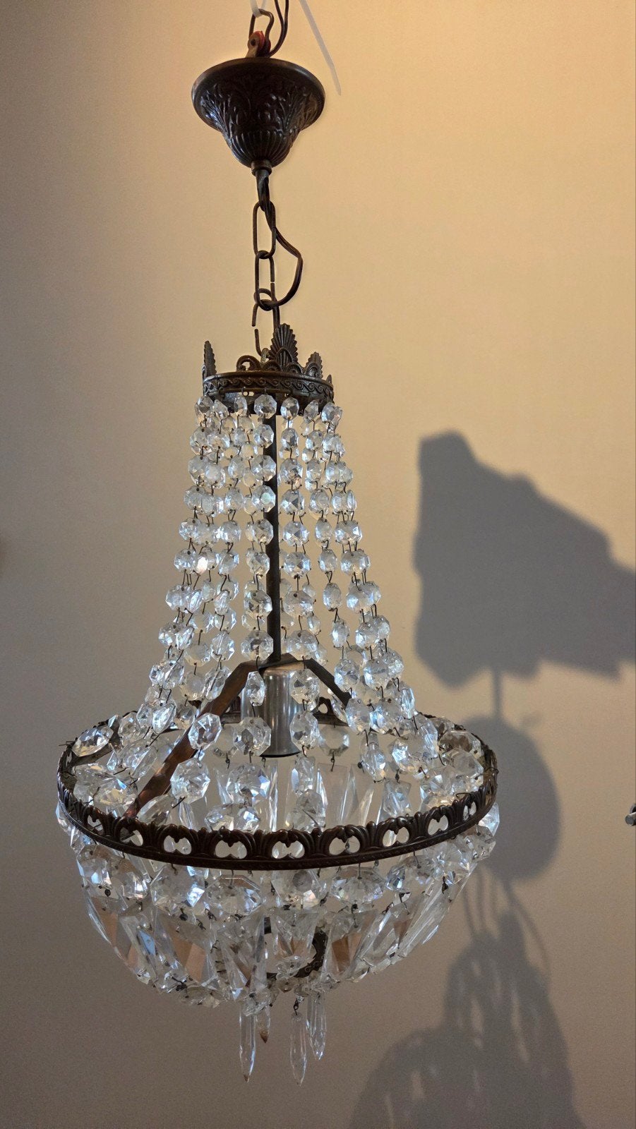 Prachtige Antieke Franse Zakkroonluchter – Kristal & Brons/M, Antiek en Kunst, Antiek | Lampen, Ophalen