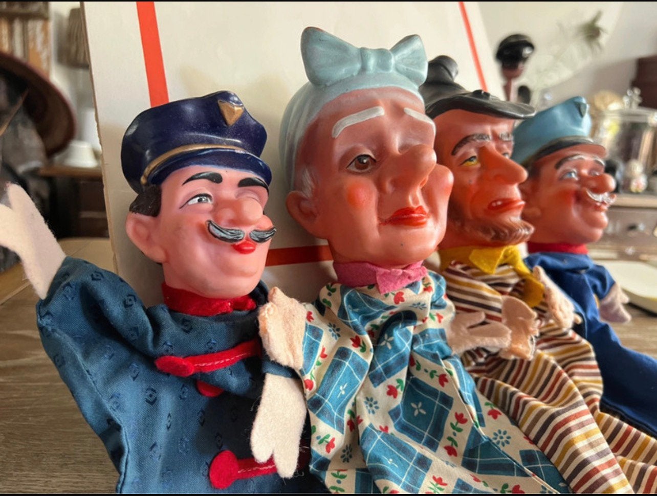4 x Vintage poppenkastpoppen, Ophalen of Verzenden