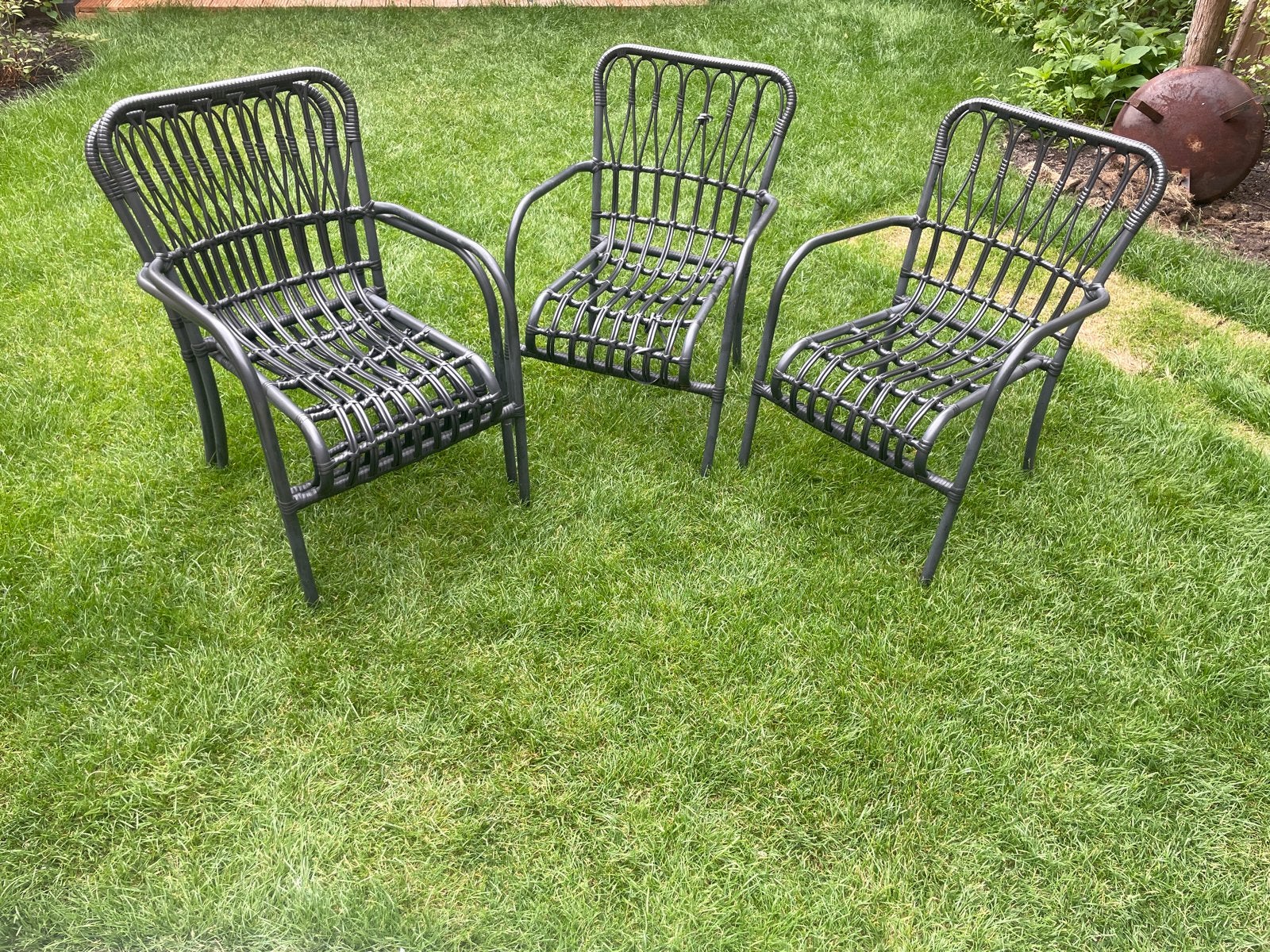 4 nette kunststof rotan tuinstoelen - comfortabel en mooi, Ophalen, Gebruikt, Kunststof
