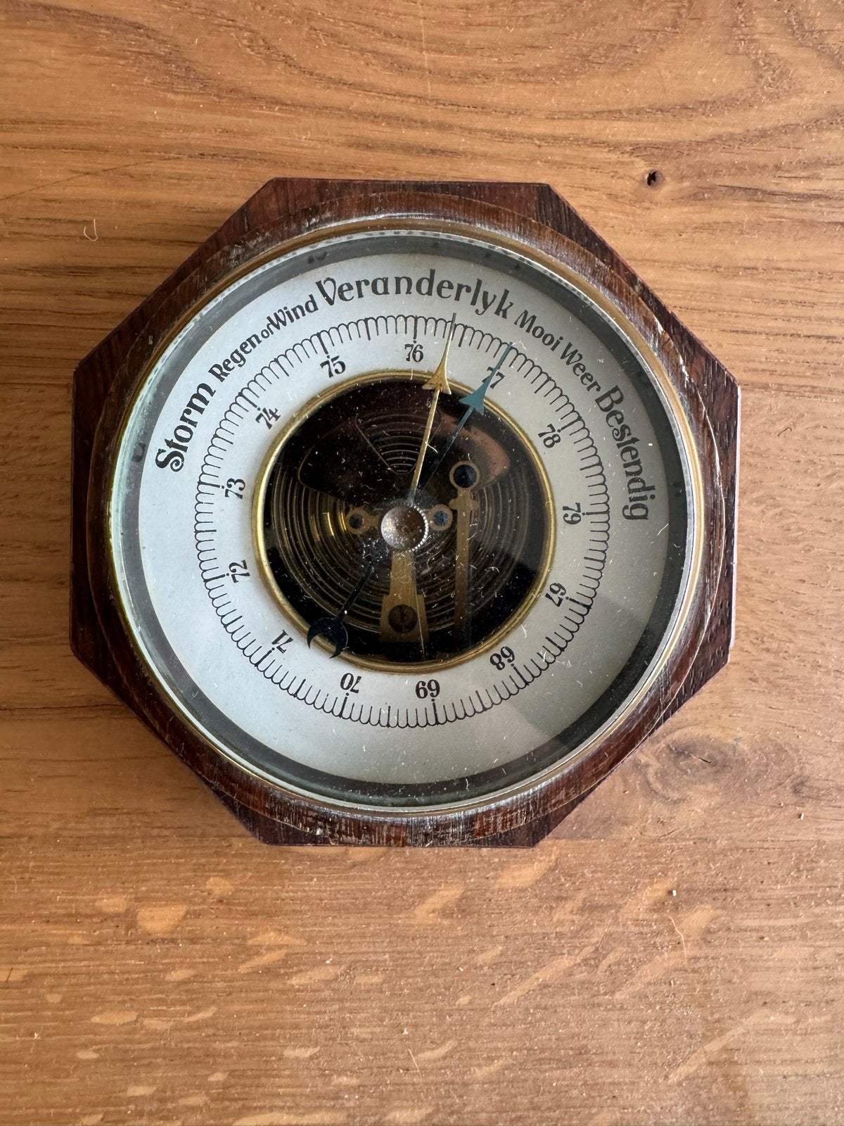 Antieke Barometer - Weerstation - Hout en Messing, Audio, Tv en Foto, Ophalen of Verzenden, Gebruikt, Barometer