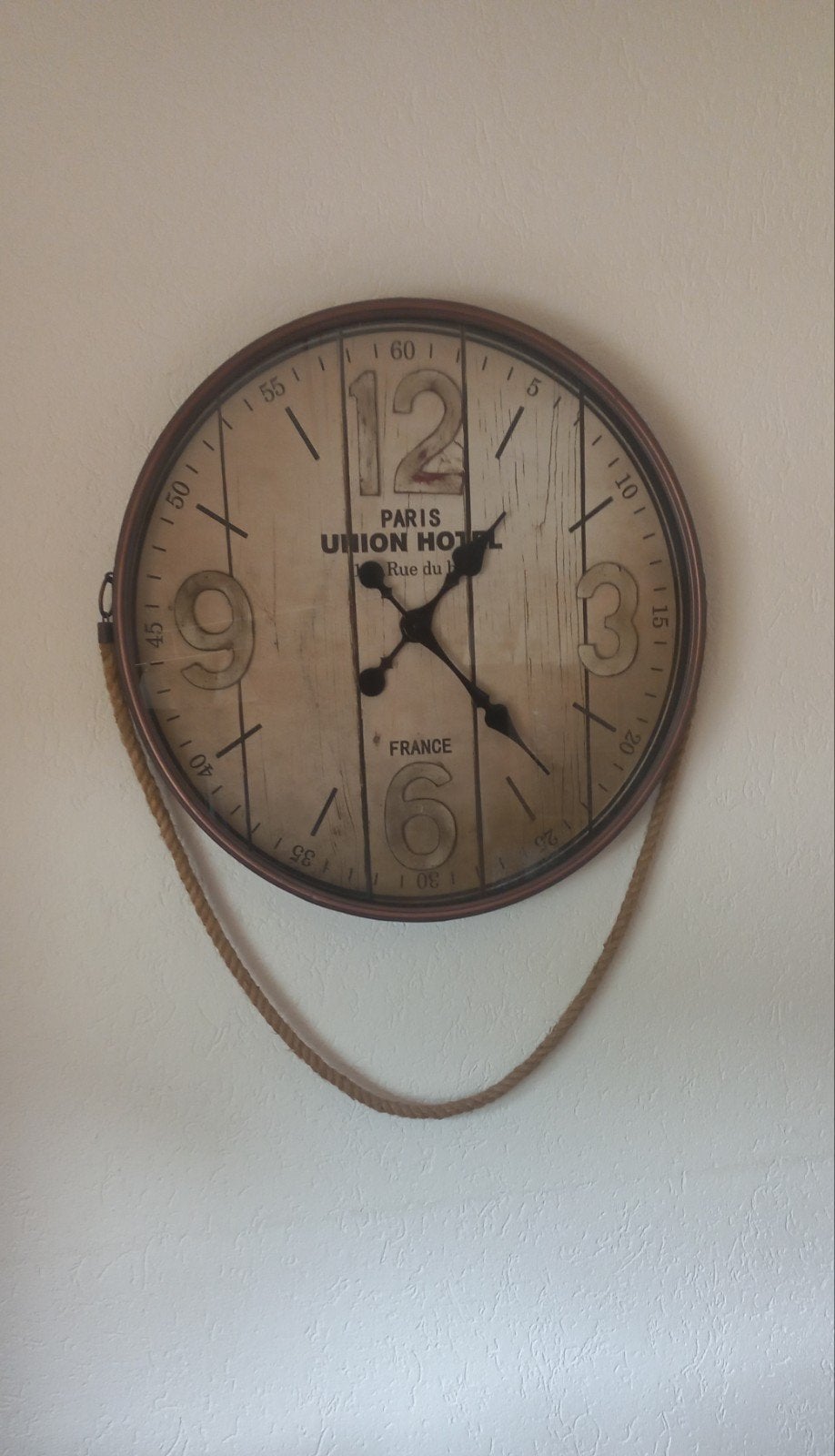 Wandklok met touw - Vintage stijl, Ophalen, Gebruikt, Wandklok
