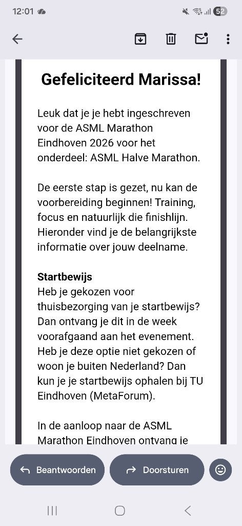 Startbewijs halve marathon eindhoven, Eén persoon