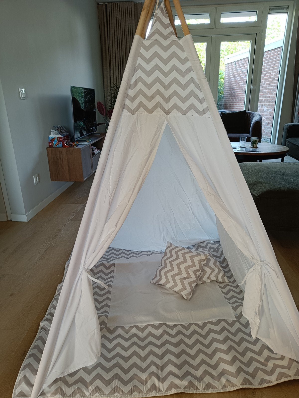 Tipi tent voor kinderen - Grijs zigzag patroon, Ophalen, Zo goed als nieuw, Jongen of Meisje