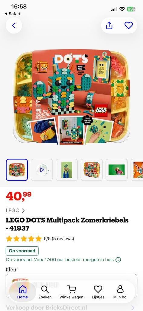 LEGO DOTS Multipack Zomerkriebels 41937, Ophalen of Verzenden, Gebruikt, Complete set, Lego