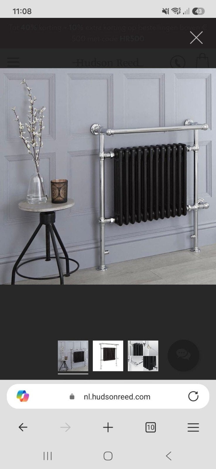 Hudson Reed Zwarte Radiator met Chromen Frame, Ophalen, Radiator, Zo goed als nieuw, 60 tot 150 cm